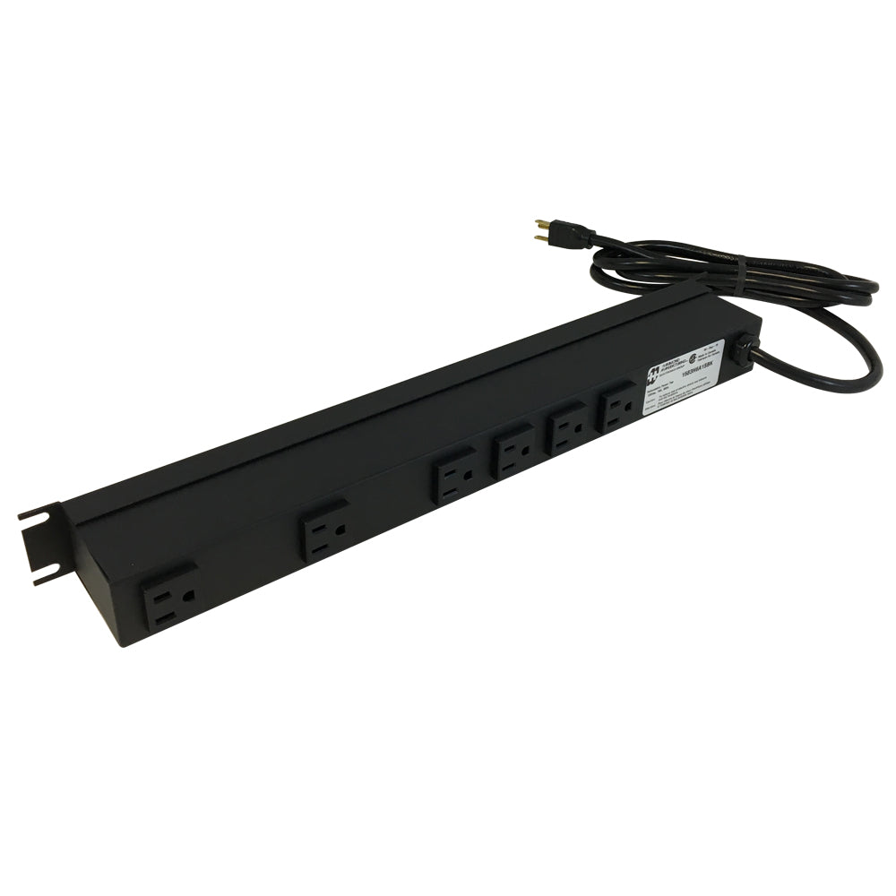 Hammond Power strip with surge protection - horizontal rackmount, 6ft 5-15P cord, rear 6-out 5-15R - Image 2