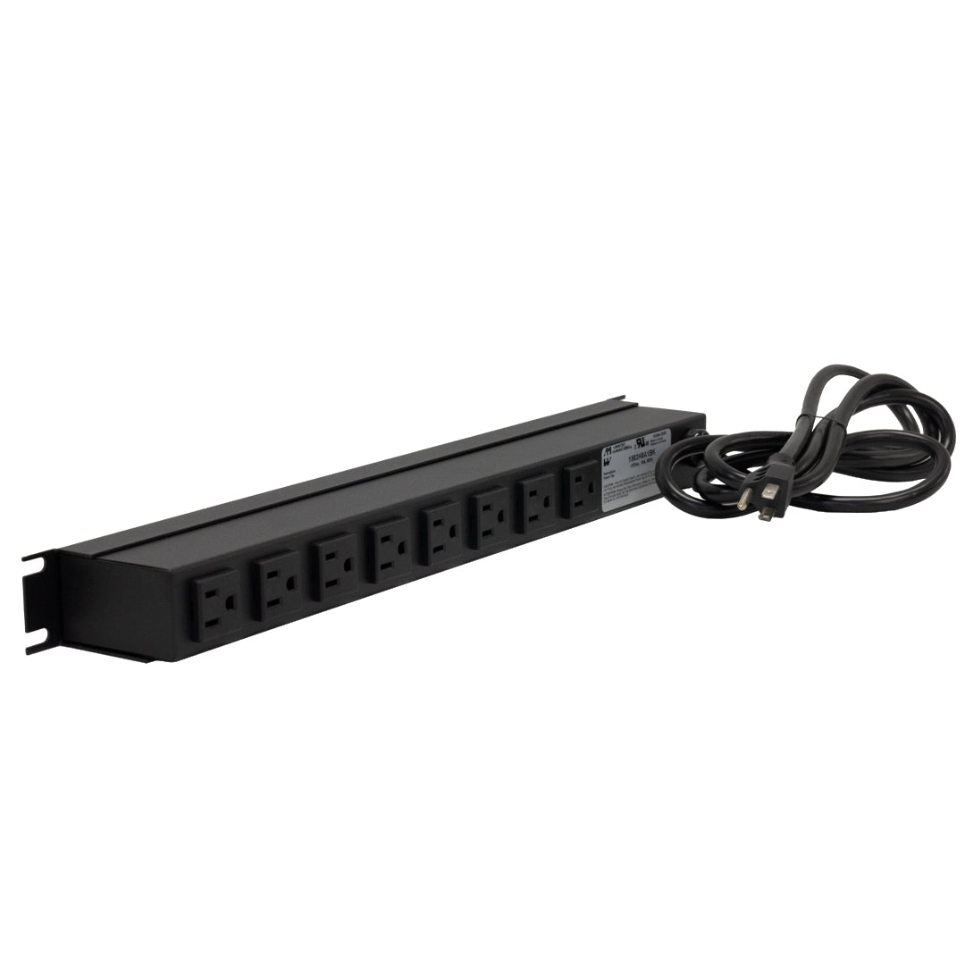 Hammond 19 Inch 8 Outlet Horizontal Rack Mount Power Strip - 6ft Cord, 5-15P Plug, 5-15R Rear Receptacles with On/Off Switch - Image 2