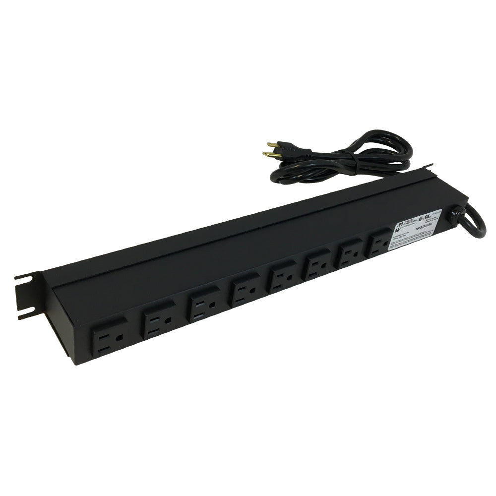 Hammond 19 Inch 8 Outlet Horizontal Rack Mount Power Strip - 15ft Cord, 5-15P Plug, 5-15R Rear Receptacles - Image 2