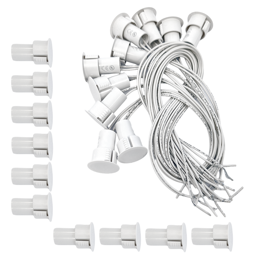 3/4 Inch Recessed Magnetic Contact Sensor with Leads for Alarm Systems Suitable for Steel Doors - White (Pack of 10) - Image 2