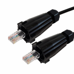 RJ45 Male with IP68 Shroud to RJ45 Male with IP68 Shroud CAT5E UTP Outdoor UV / Direct Burial Patch Cable - Black
