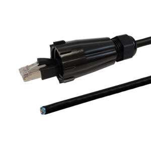 RJ45 Male with IP68 Shroud to Blunt CAT5E Solid Shielded FTP Outdoor UV / Direct Burial Pigtail Cable (568x) - Black
