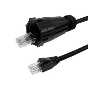 RJ45 Male with IP68 Shroud to RJ45 CAT6A UTP Outdoor UV / Direct Burial Patch Cable - Black