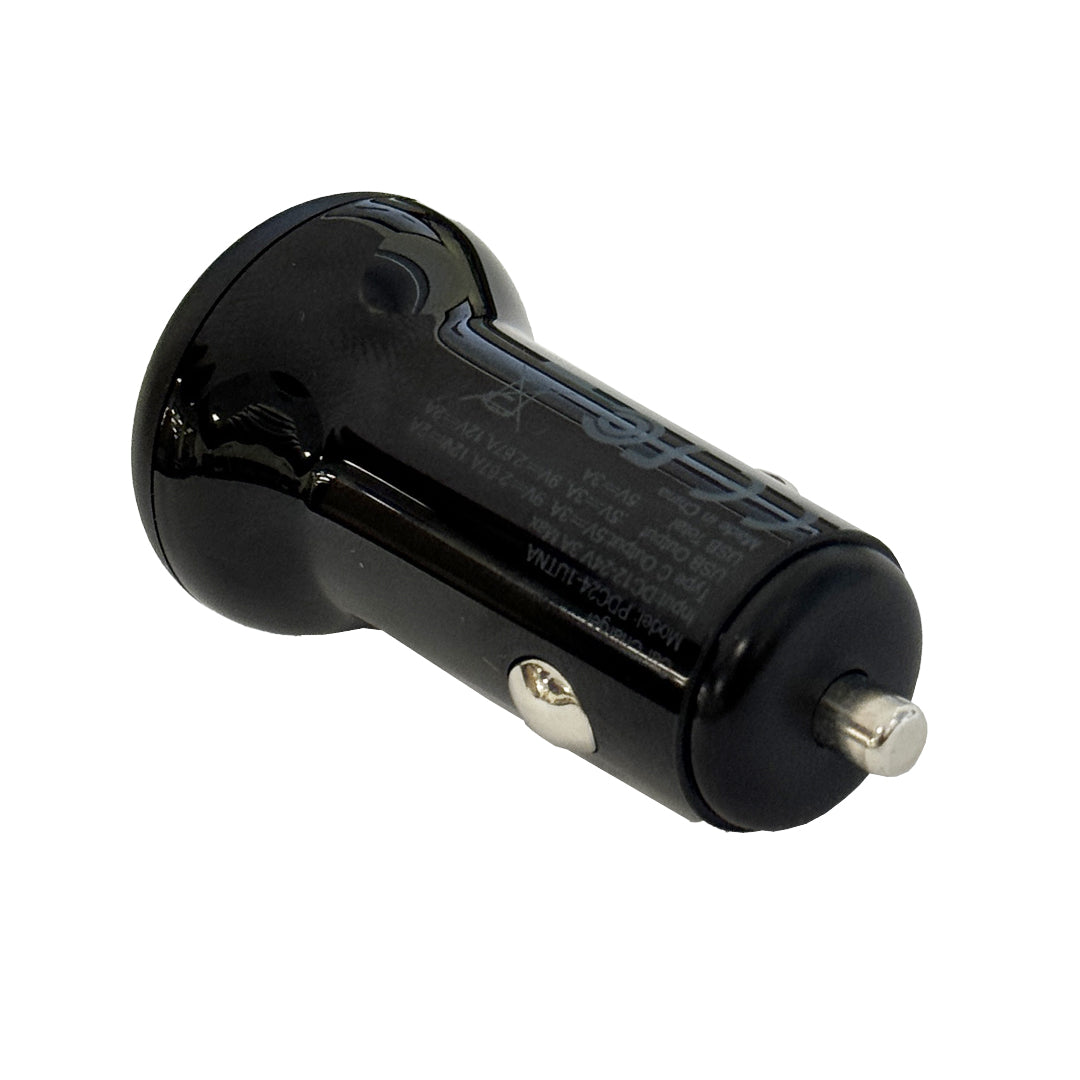 Car Charger Adapter - 1 Port Type C 24W PD 3.0 and 1 Port Type A 12W QC 3.0 - Black - Image 2