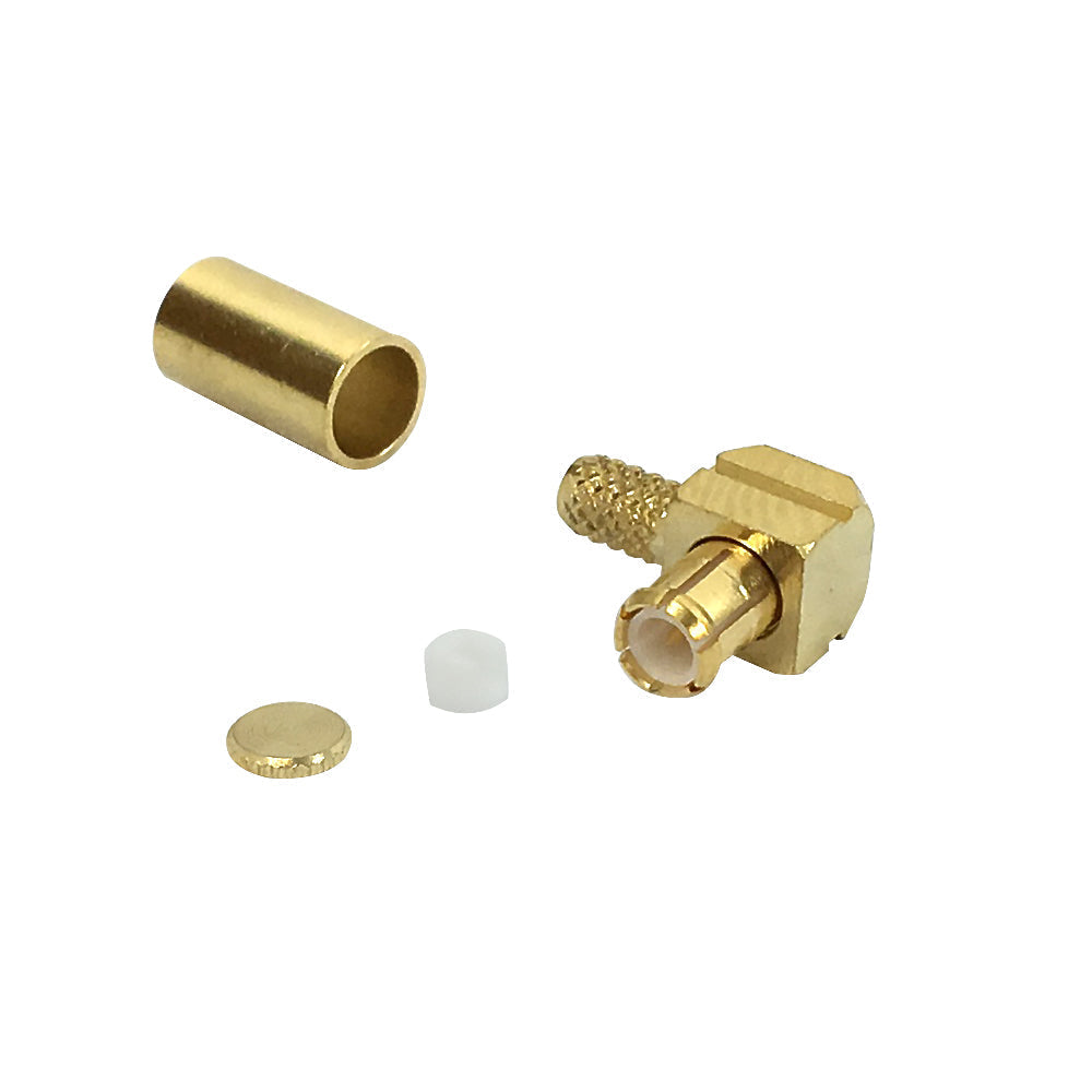 MCX Male Right Angle Crimp Connector for RG174 (LMR-100) 50 Ohm