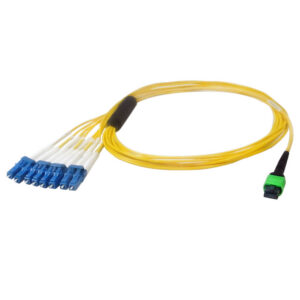 8-Fiber Singlemode MPO/MTP Female no guide pins to 8x LC/UPC clipped in pairs - OFNP Plenum