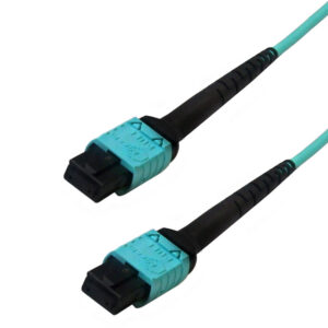 12-Fiber Multimode OM4 MPO/MTP Female (No Guide Pins) To MPO/MTP Female (No Guide Pins) - OFNP Plenum - Aqua