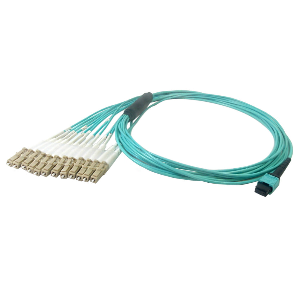 12-Fiber Multimode OM4 12-Position MPO/MTP Female no guide pins to 12x LC/UPC not clipped - OFNP Plenum