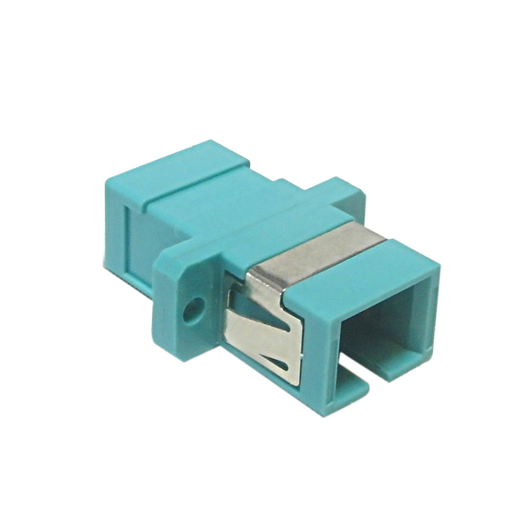SC/SC Fiber Coupler F/F Multimode 50 Micron 10gig OM3/OM4 Simplex Ceramic Panel Mount, Aqua