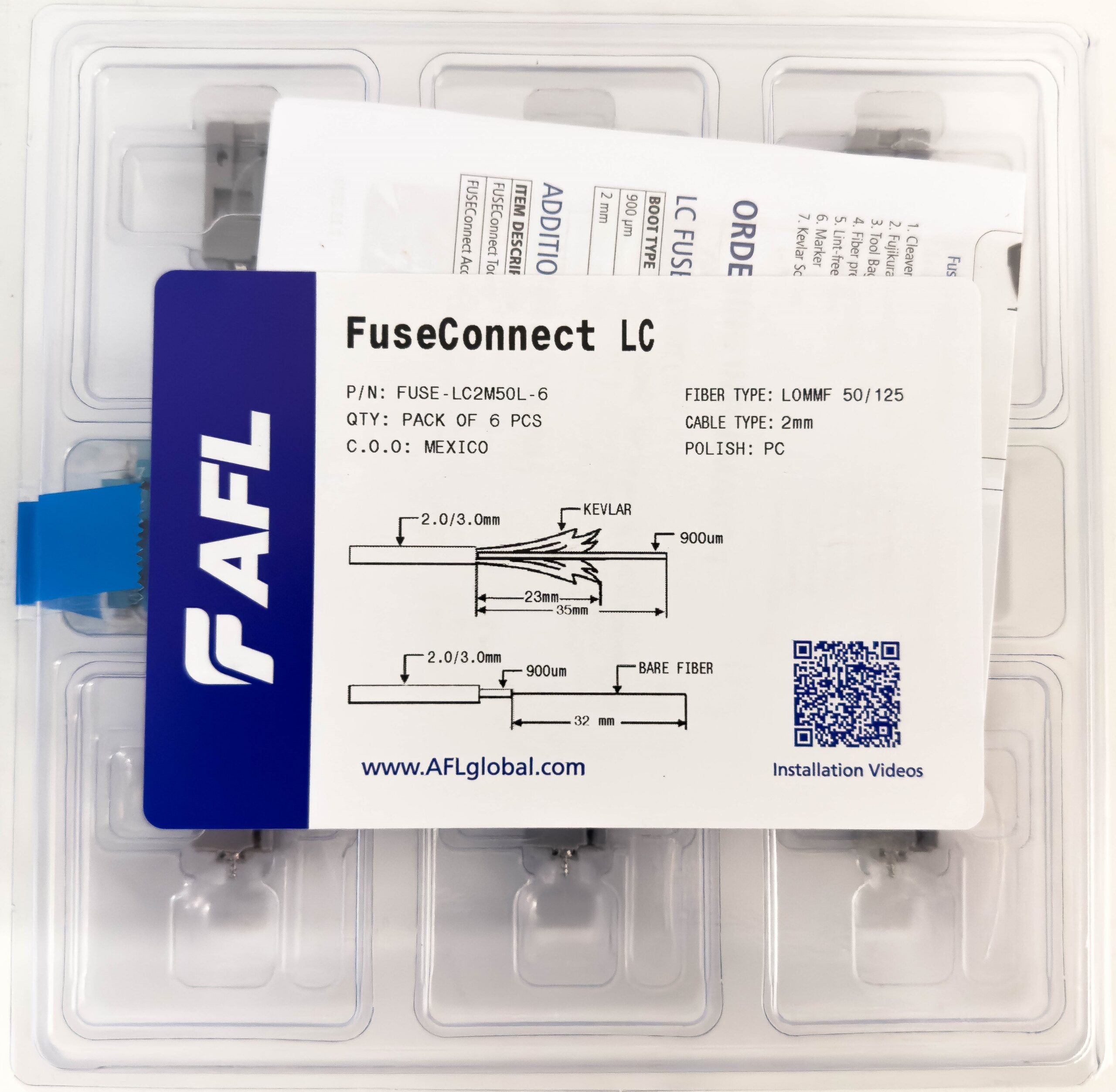 AFL FUSEConnect LC/PC MM 50u 10Gig Connector - 2mm Aqua (6 pack) - Image 2