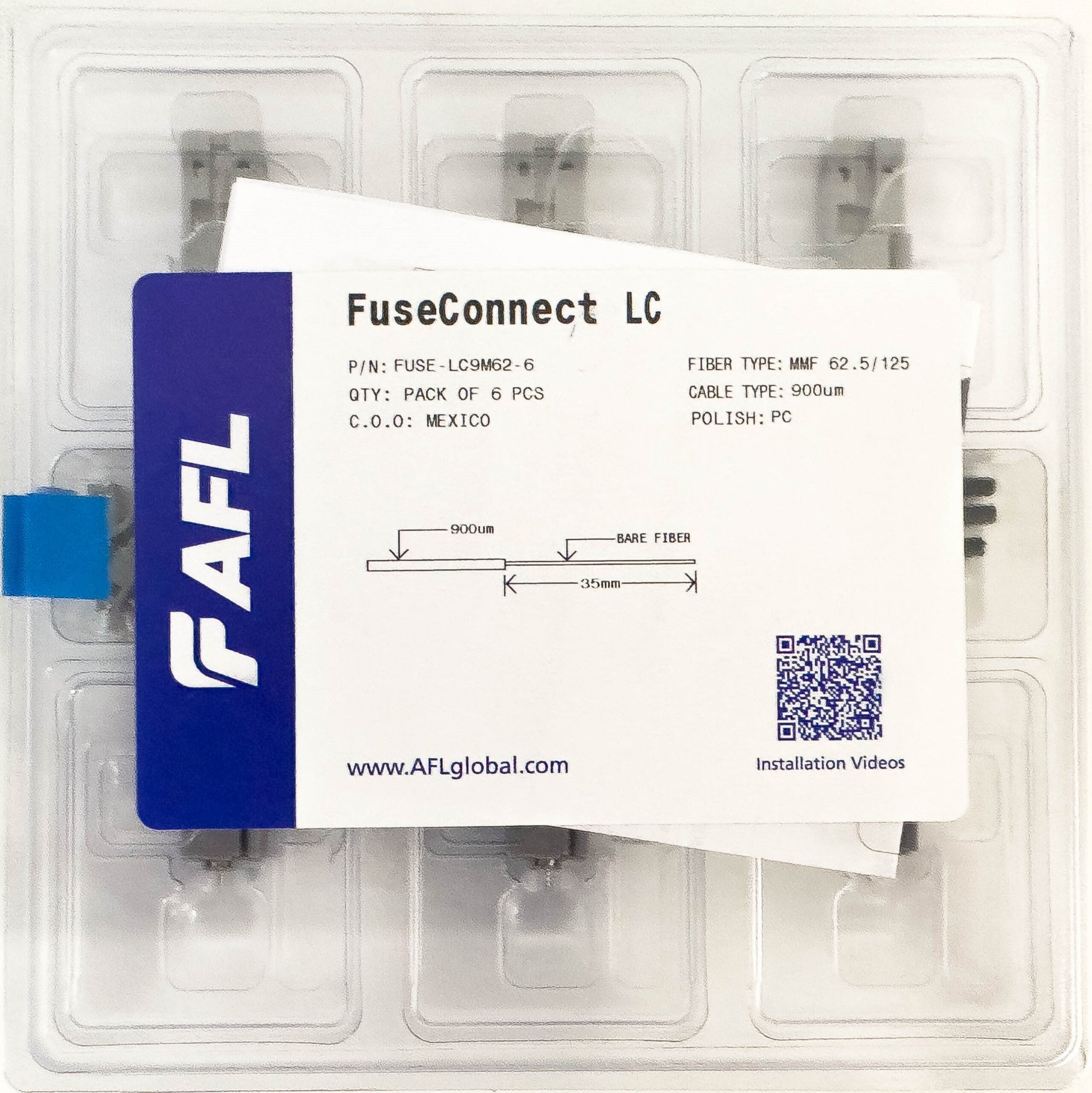 AFL FUSEConnect LC/PC MM 62.5u Connector - 900um Beige (6 pack) - Image 2