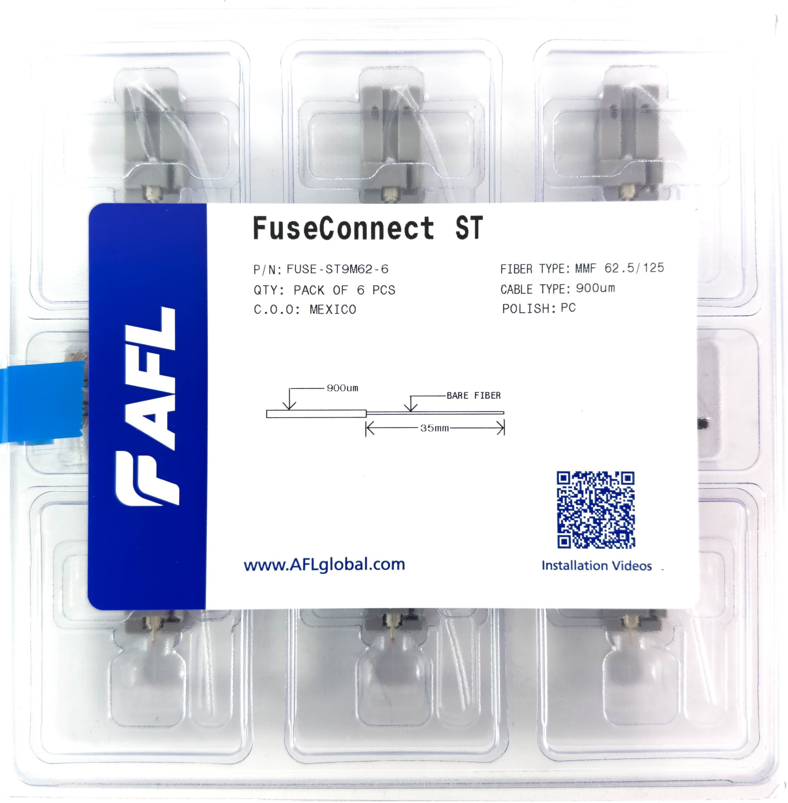 AFL FUSEConnect ST/PC MM 62.5u Connector - 900um Beige (6 pack) - Image 2