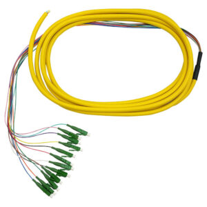 3m LC/APC 12-Fiber OS2 Singlemode Simplex 9 micron - 900um Jacketed Pigtail - 19inch Fan-Out - OFNR