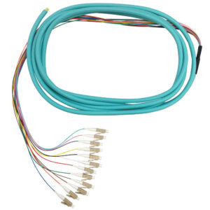 3m LC/PC 12-Fiber OM4 Multimode Simplex 50 micron - 900um Jacketed Pigtail - 19inch Fan-Out - OFNR