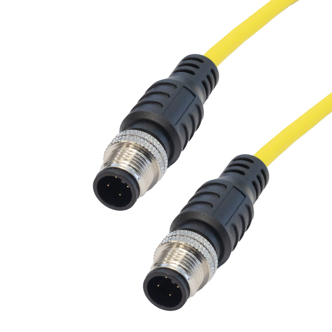 M12 4-pin A-Code Male to Male 75% Braid PUR Jacket Drag Chain Cable - Yellow - Image 2