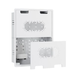 In-wall Media Enclosure Box with Cover 19.7" x 15.2" x 3.9" - Two Device Holders - White