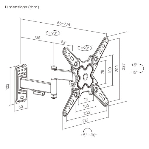 Two Arm Swivel & Tilt Mount Wall Mount LCD Bracket - Fits TV Sizes 13 to 43 inches - Maximum VESA 200x200 - Image 4