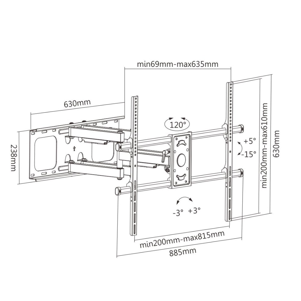 Full Motion Mount TV Wall Mount Bracket for Flat and Curved LCD/LEDs - Fits Sizes 50 to 90 inches - Maximum VESA 800x600 - Image 2