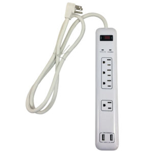 4 Outlet Surge Protector - 1200J, 4ft Cord, Down Angle Plug, 2 USB Charging Ports - White