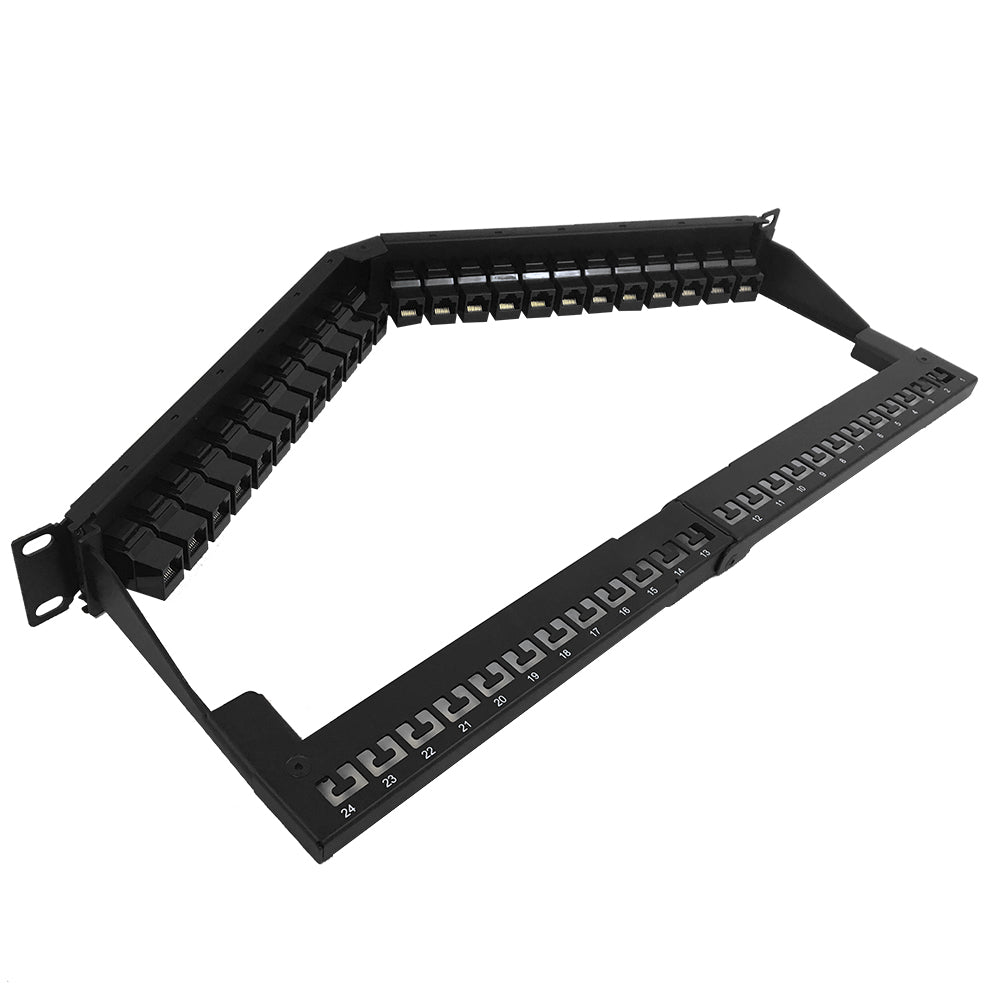 24-Port Angled CAT6 Patch Panel, 19" Rackmount 1U - Pass-Through - Image 2