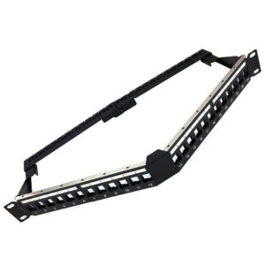 24-port Shielded Angled Keystone Patch Panel - 19 inch Rackmount 1U with Cable Manager - Unloaded
