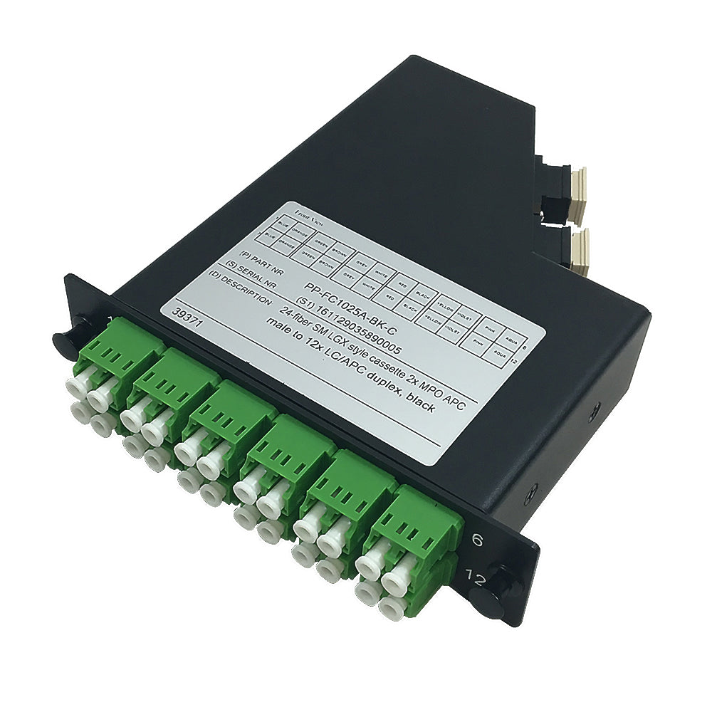 24-Fiber Singlemode LGX Style Cassette 2x MPO APC Male to 12x LC/APC Duplex - Image 4
