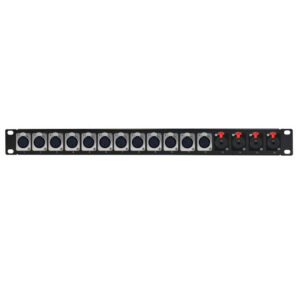 12-Port XLR Female + 4-port TRS Female patch panel, 19 inch rackmount 1U