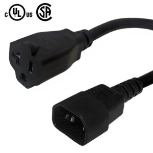 NEMA 5-15/20R to IEC C14 Power Cable - SJT Jacket