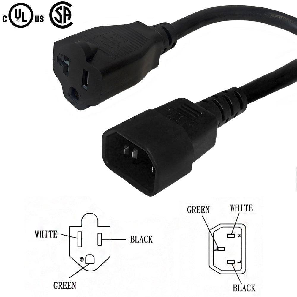 NEMA 5-15/20R to IEC C14 Power Cable - SJT Jacket - Image 2