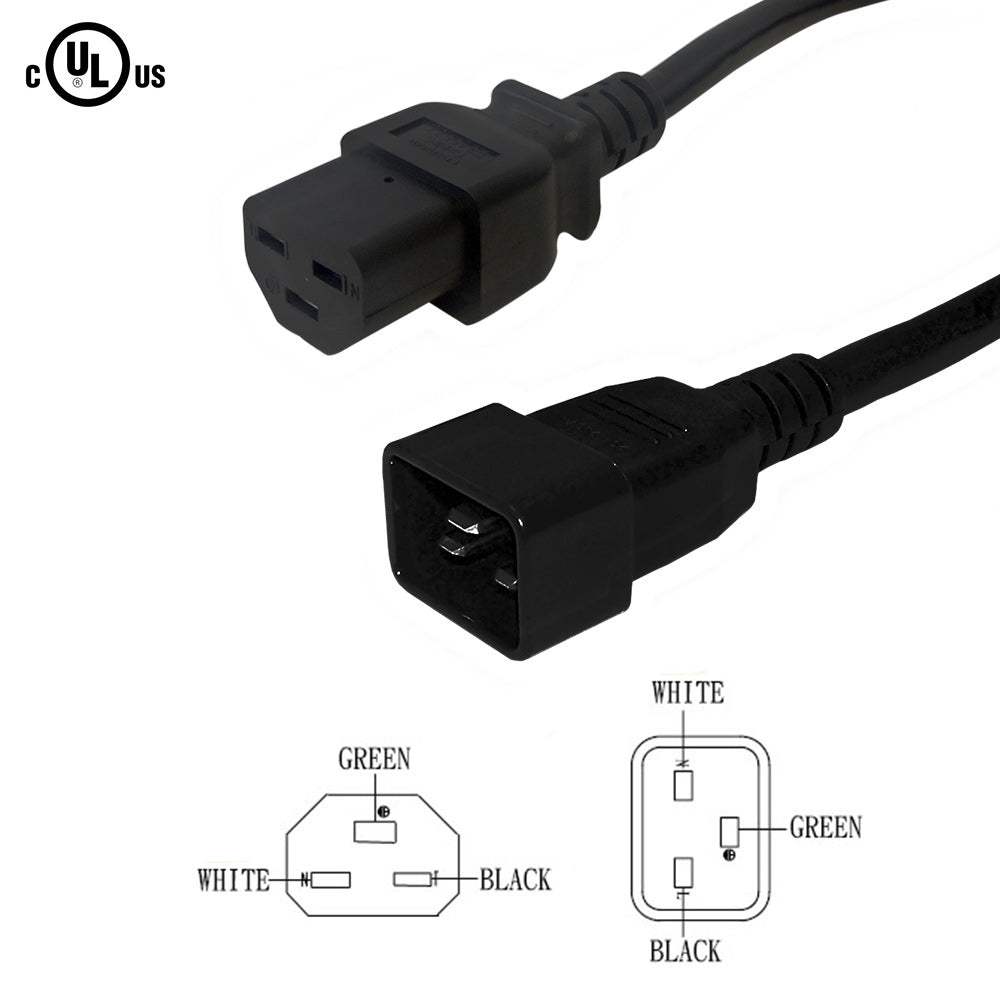 IEC C20 to IEC C21 Power Cable - 12AWG - SJT Jacket - Image 2