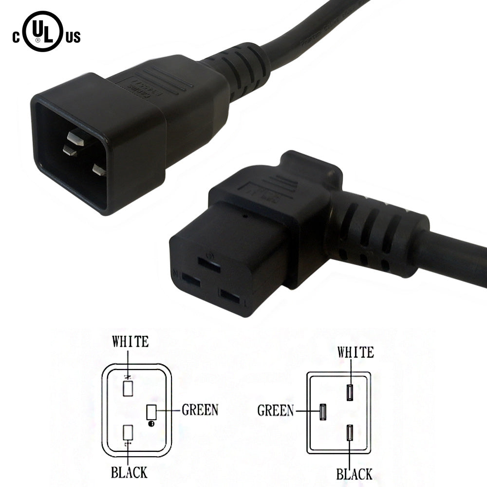 12ft IEC C19 Left Angle to IEC C20 Power Cable - SJT Jacket - 12AWG (20A 250V) - Image 2