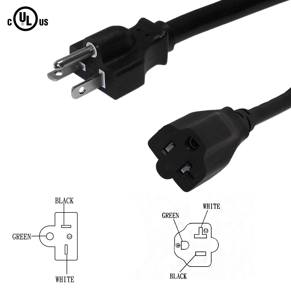 NEMA 5-20P to NEMA 5-20R Power Cable - SJT Jacket - Image 2