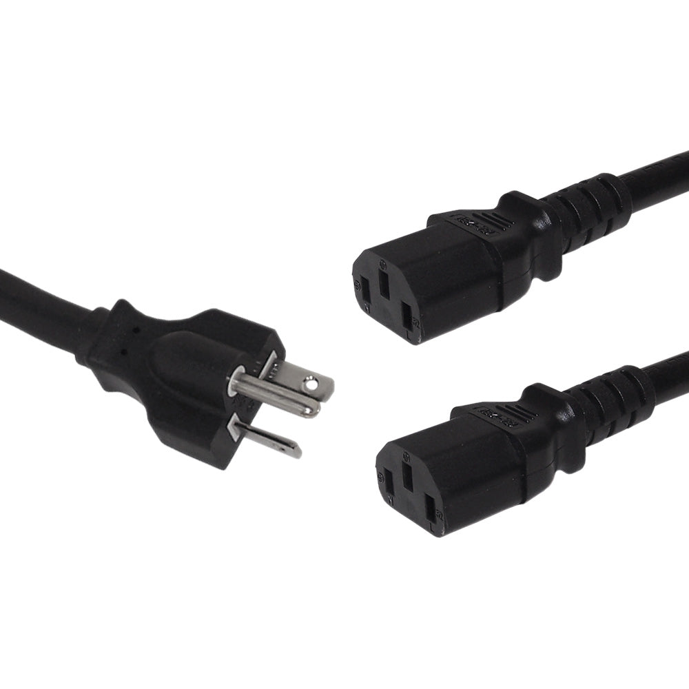 3ft NEMA 6-20P to 2x IEC C13 Power Splitter Cable - 14AWG (15A 250V) - SJT