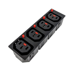 C13 Locking Receptacle - 4 Tier - 6.3mm Terminal, 1.5mm Panel Thickness - Black (IEC-Lock Part #: PA135015BK4)