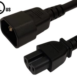 IEC C14 to IEC C15 Power Cable - 14AWG (15A 250V) - SJT Jacket