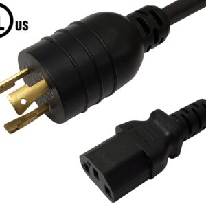 NEMA L6-20P to IEC C13 Power Cable - 14AWG (15A 250V) - SJT Jacket