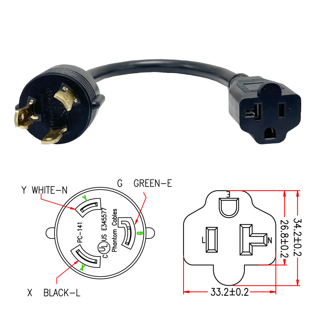 1ft NEMA L5-30P to NEMA 5-20R Power Cable - 12AWG - SJT Jacket (20A 125V) - Image 2