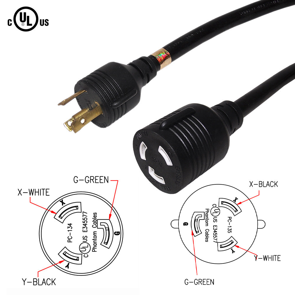 15ft NEMA L6-30P to NEMA L6-30R Power Cable - 10AWG - SJT Jacket (250V 30A) - Image 2