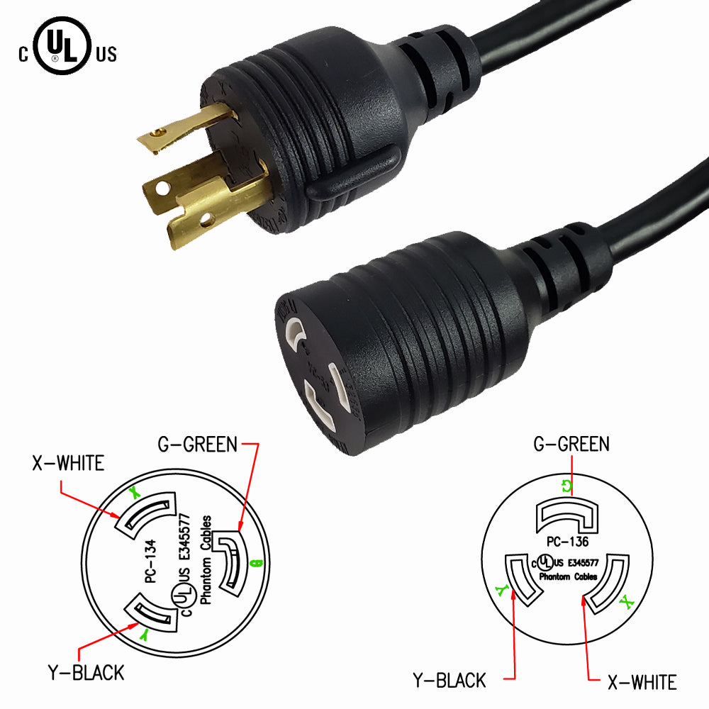 1ft NEMA L6-30P to NEMA L6-20R Power Cable - 12AWG - SJT Jacket (250V 20A) - Image 2