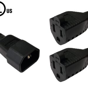 1ft IEC C14 to 2x NEMA 5-15R Power Splitter Cable - 16AWG (13A 125V) - SJT