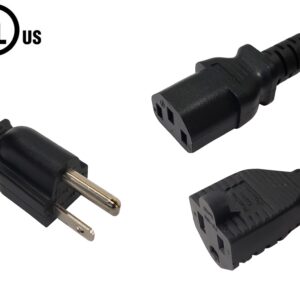 NEMA 5-15P to IEC C13 & NEMA 5-15R Power Splitter Cable - 16AWG (13A 125V) - SJT