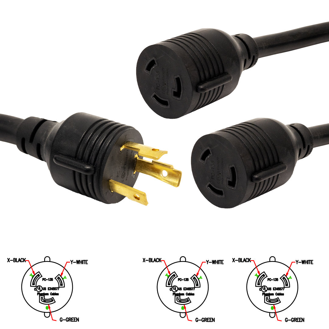 NEMA L6-30P to 2x NEMA L6-30R Splitter - 10AWG (30A 250V) - SJT - Image 2