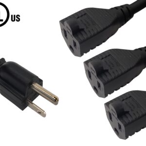 NEMA 5-15P to 3x NEMA 5-15R Power Splitter Cable - SJT