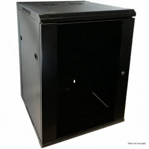 Wall Mount Cabinet 15U x 19.5 inch Usable Depth, Glass Door - Black