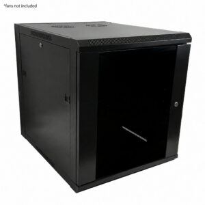 Wall Mount Cabinet 12U x 23 inch Usable Depth, Glass Door - Black