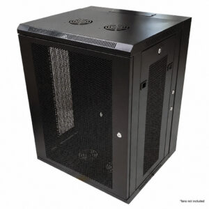 Wall Mount Swing Cabinet 15U x 18.5" Usable Depth - Perforated Doors - Black