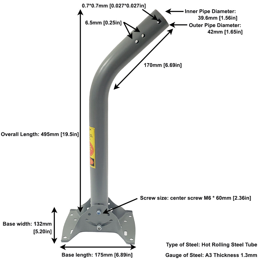 24 inch Heavy Duty J-Pipe Mount Mast - Powder Coat - Grey - Image 4