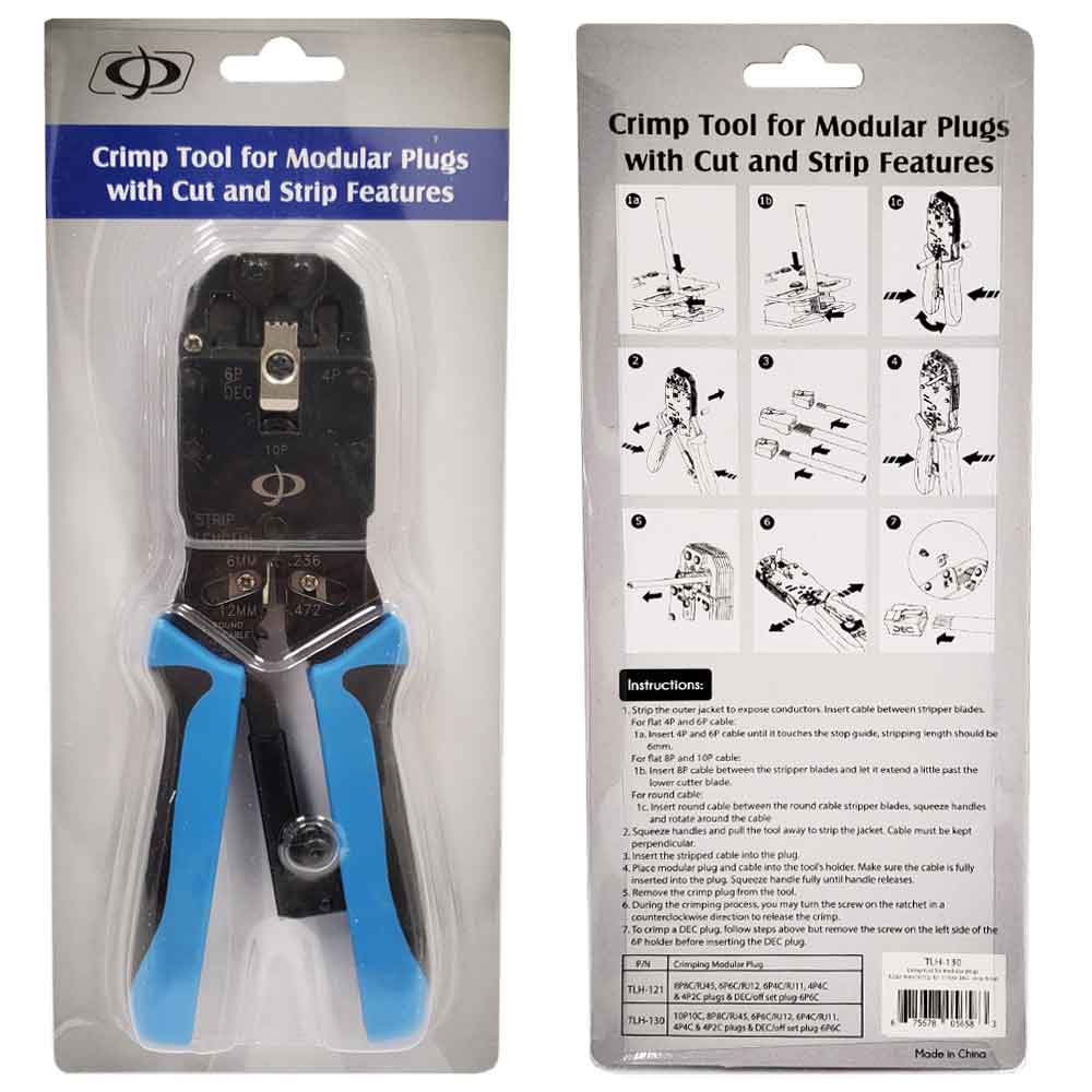 Professional Ratcheting Crimp Tool for Modular Plugs - RJ50, RJ12, RJ11, RJ9 & DEC Plugs - Strip and Cut - Image 3