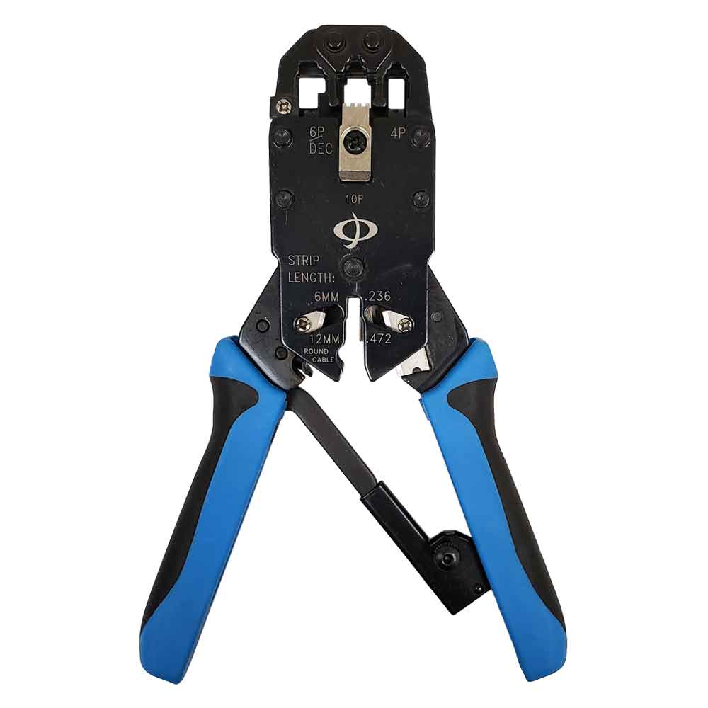 Professional Ratcheting Crimp Tool for Modular Plugs - RJ50, RJ12, RJ11, RJ9 & DEC Plugs - Strip and Cut - Image 2