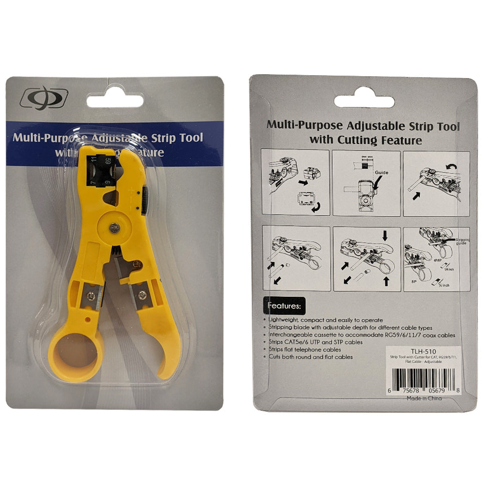Professional Adjustable Cable Jacket Strip Tool with Cutter for Networking, Telephone & Coaxial Cable - CAT5e, CAT6, CAT6A, RG59, RG6, RG11, RG7, Flat Cable - 2 Blades - Image 2